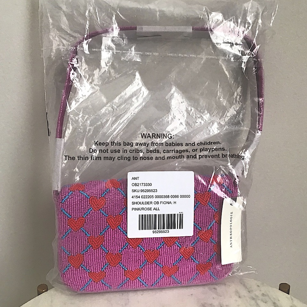 RARE Anthropologie Fiona Beaded Bag Icon Edition Hearts Beads New With Tag - Picture 10 of 10